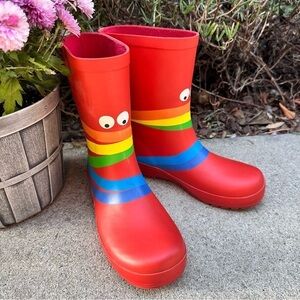 STELLA MCCARTNEY Red Rubber Boots with Funny Rainbow Face Print Size 37